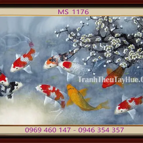 TRANH THÊU CÁ CHÉP HOA SEN MS 1176