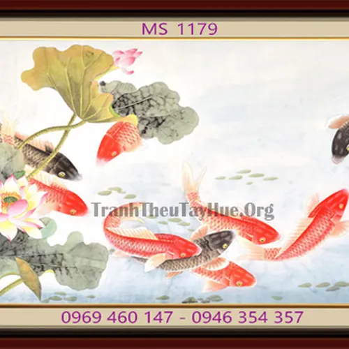 TRANH THÊU CÁ CHÉP HOA SEN MS 1179