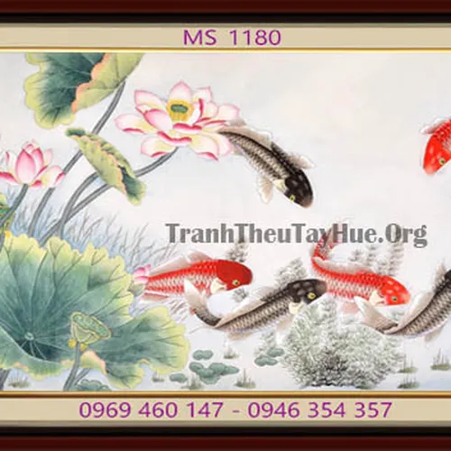 TRANH THÊU CÁ CHÉP HOA SEN MS 1180
