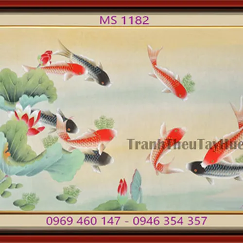 TRANH THÊU CÁ CHÉP HOA SEN MS 1182