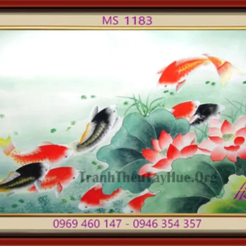 TRANH THÊU CÁ CHÉP HOA SEN MS 1183