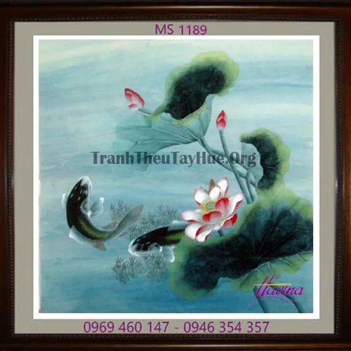 TRANH THÊU CÁ CHÉP HOA SEN MS 1189