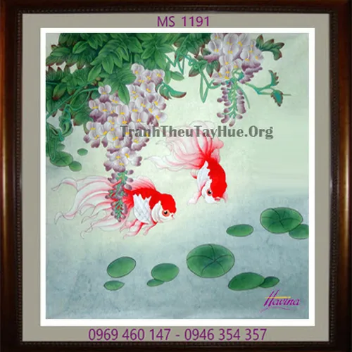 TRANH THÊU CÁ CHÉP HOA SEN MS 1191