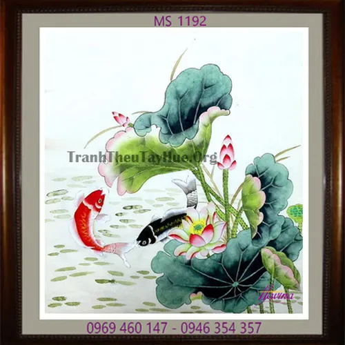 TRANH THÊU CÁ CHÉP HOA SEN MS 1192