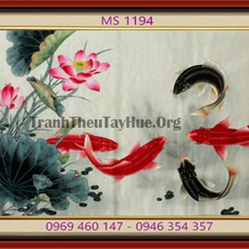 TRANH THÊU CÁ CHÉP HOA SEN MS 1194