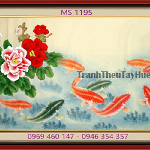 TRANH THÊU CÁ CHÉP HOA SEN MS 1195