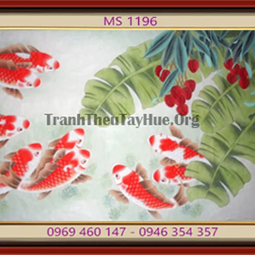 TRANH THÊU CÁ CHÉP HOA SEN MS 1196