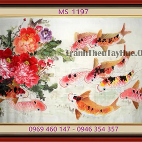 TRANH THÊU CÁ CHÉP HOA SEN MS 1197