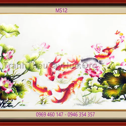 TRANH THÊU CÁ CHÉP HOA SEN MS 12