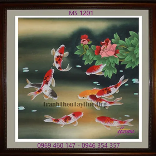 TRANH THÊU CÁ CHÉP HOA SEN MS 1201