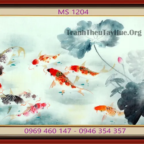 TRANH THÊU CÁ CHÉP HOA SEN MS 1204