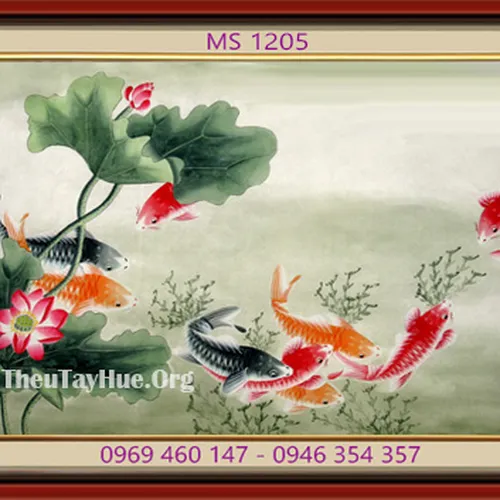 TRANH THÊU CÁ CHÉP HOA SEN MS 1205