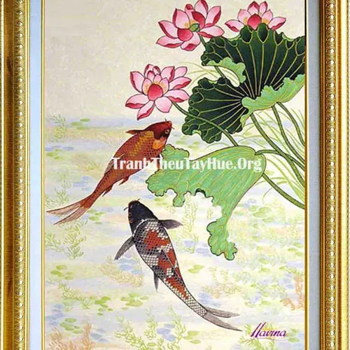 TRANH THÊU CÁ CHÉP HOA SEN MS 1207