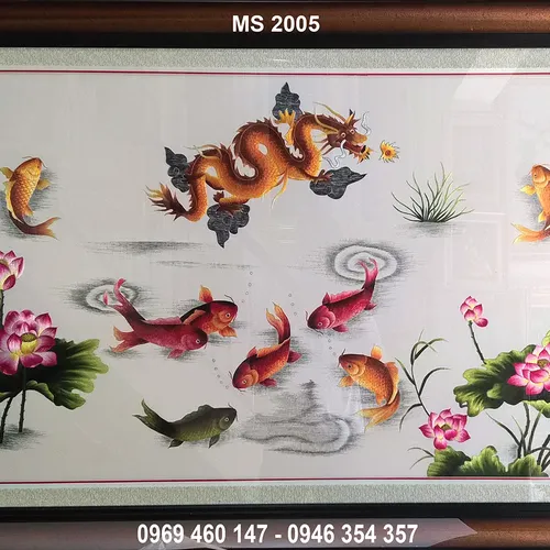 TRANH THÊU CÁ CHÉP HOA SEN MS 2005