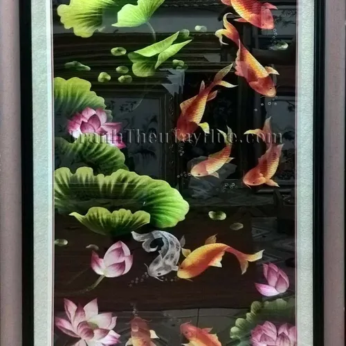 TRANH THÊU CÁ CHÉP HOA SEN MS 2007