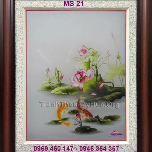 Tranh thêu cá chép hoa sen MS 21