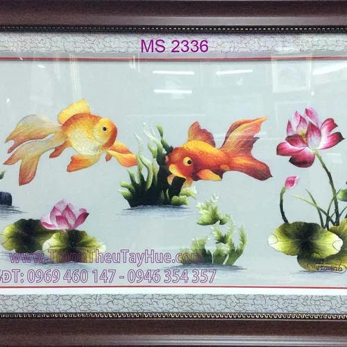 TRANH THÊU CÁ CHÉP HOA SEN MS 2336