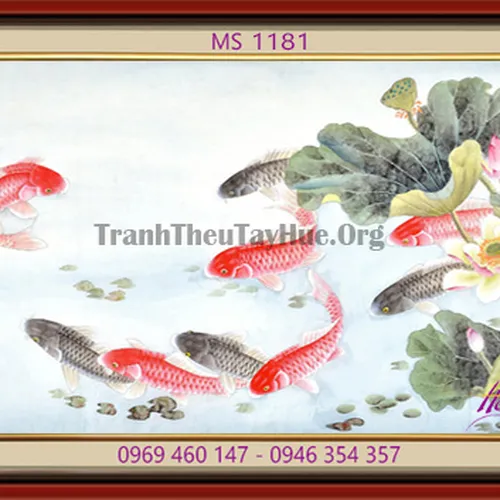 TRANH THÊU CÁ CHÉP HOA SEN MS 1181