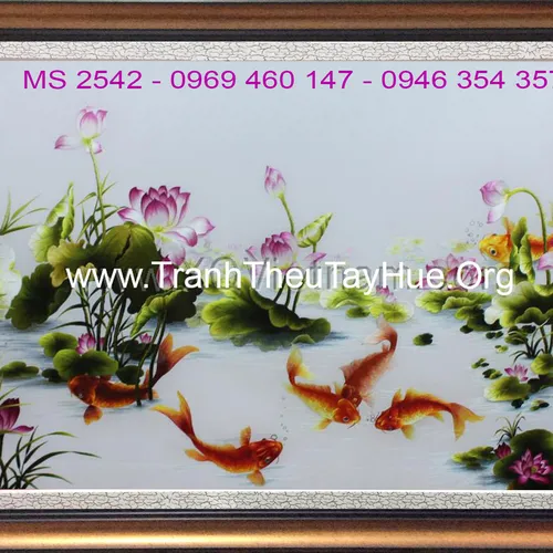 TRANH THÊU CÁ CHÉP HOA SEN MS 2542