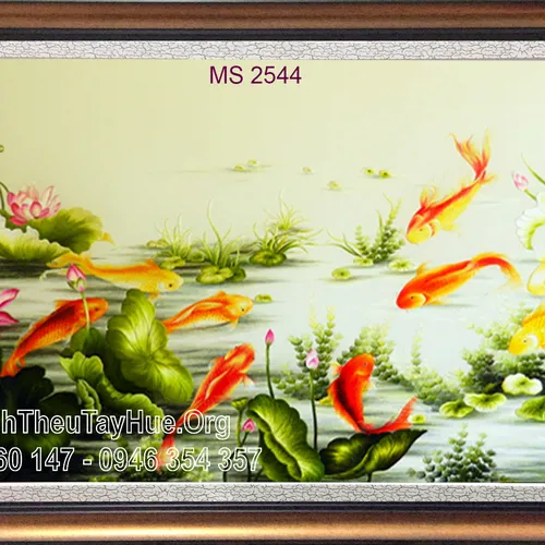 TRANH THÊU CÁ CHÉP HOA SEN MS 2544