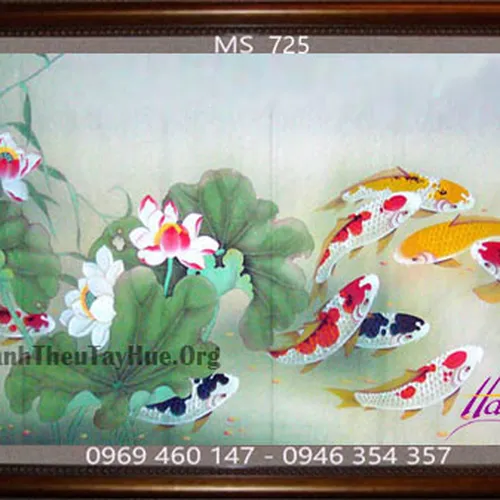 Tranh thêu cá chép hoa sen MS 725