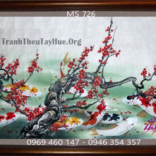 Tranh thêu cá chép hoa sen MS 726