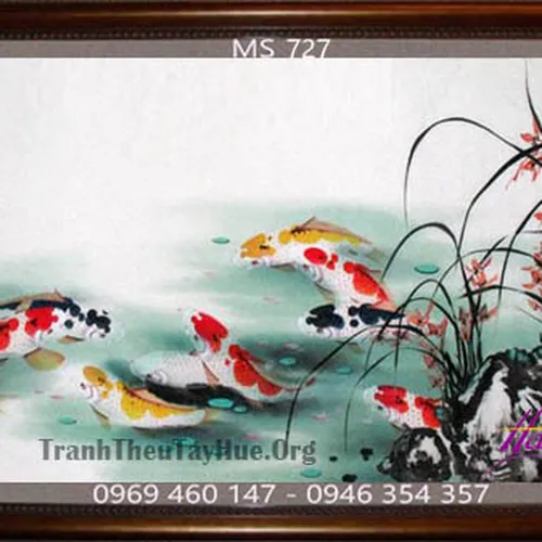 Tranh thêu cá chép hoa sen MS 727