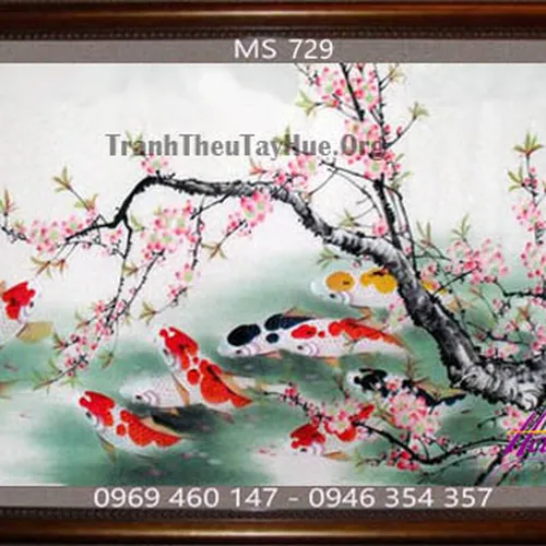 Tranh thêu cá chép hoa sen MS 729