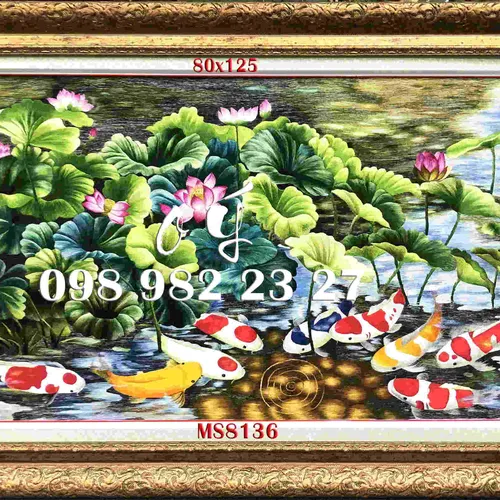 Tranh Thêu Cá Chép Hoa Sen MS 8136