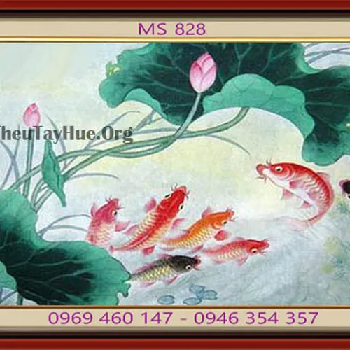 Tranh thêu cá chép hoa sen MS 828