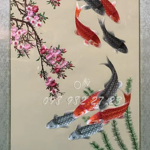Tranh Thêu Cá Chép Hoa Sen MS 8372