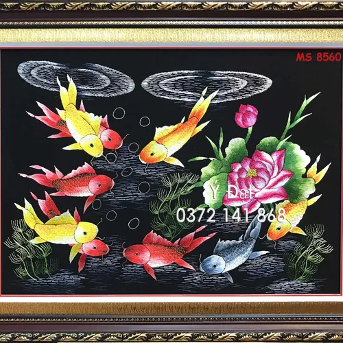 TRANH THÊU CÁ CHÉP HOA SEN MS 8560
