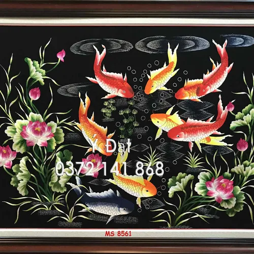 Tranh Thêu Cá Chép Hoa Sen MS 8561