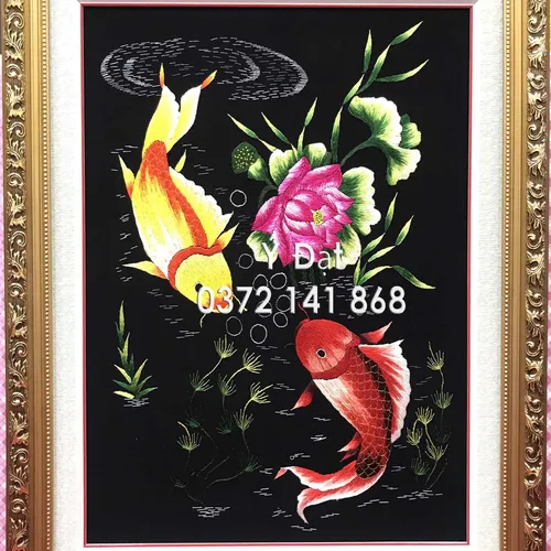 Tranh Thêu Cá Chép Hoa Sen MS 8597