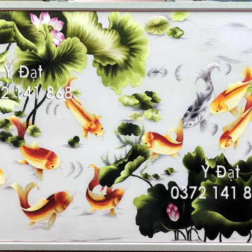 Tranh thêu cá chép hoa sen MS 8634