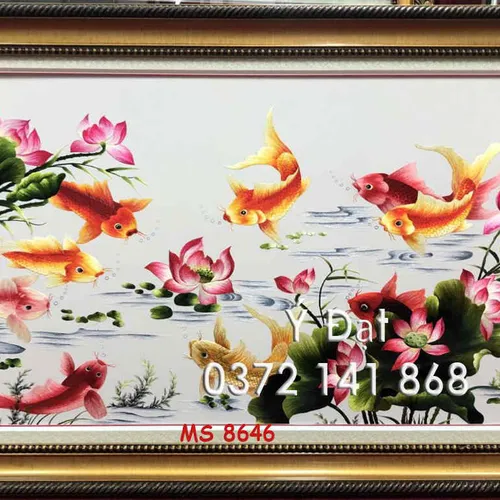 Tranh thêu cá chép hoa sen MS 8646