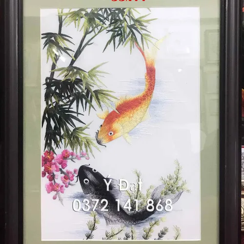 Tranh thêu cá chép hoa sen MS 8679