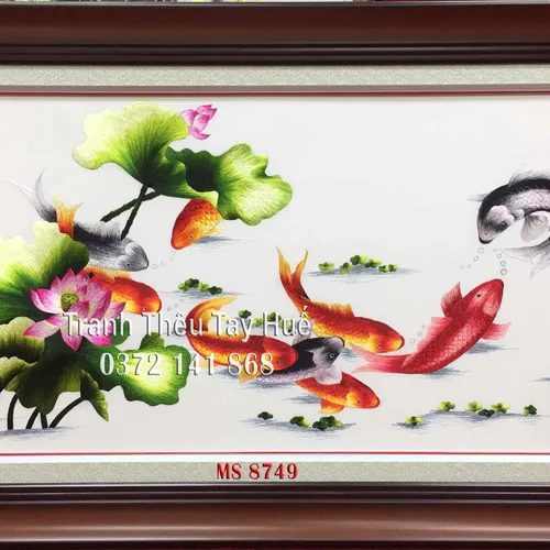 Tranh thêu cá chép hoa sen MS 8749