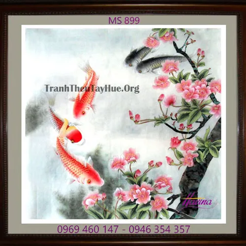 Tranh thêu cá chép hoa sen MS 899