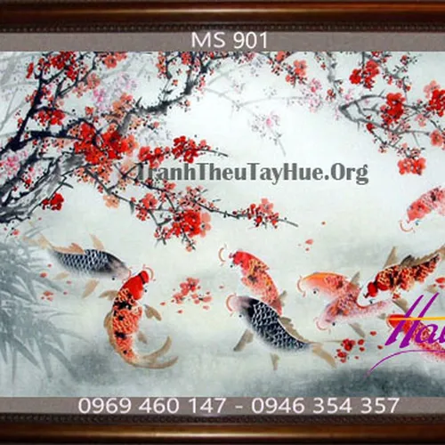 Tranh thêu cá chép hoa sen MS 901