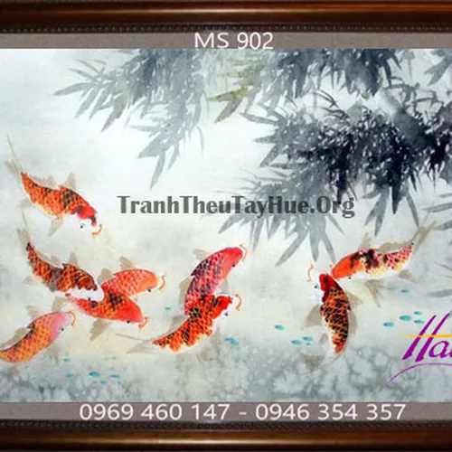 Tranh thêu cá chép hoa sen MS 902