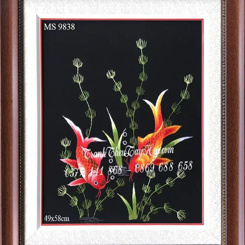 Tranh thêu cá chép hoa sen MS 9838