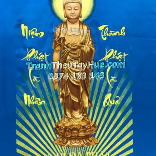 Tranh thêu chân dung Phật A DI Đà theo yêu cầu của anh khách ở Hà Nội
