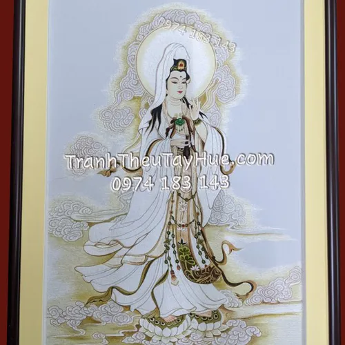 Tranh thêu chân dung Phật Bà Quan Âm theo yêu cầu của chị khách ở Cầu Giấy - Hà Nội