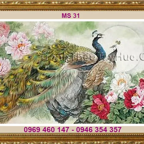 Tranh thêu chim công MS 31