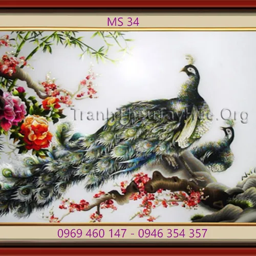 Tranh thêu chim công MS 34