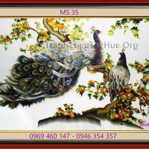 Tranh thêu chim công MS 35