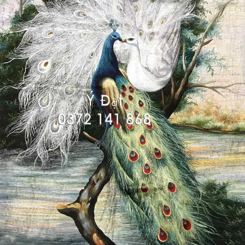 Tranh thêu chim công MS 8669
