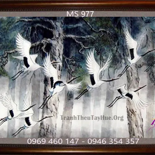 Tranh thêu chim hạc MS 977