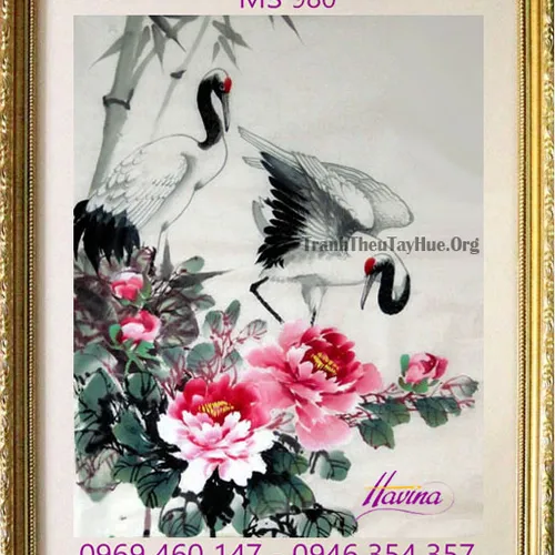 Tranh thêu chim hạc MS 980